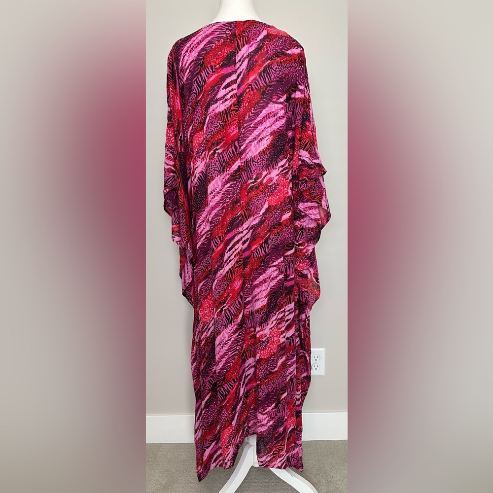 Swimsuits For All Beaded Caftan MuMu Cover Up Pink Red Purple Print 18/20 2XL - Picture 3 of 13